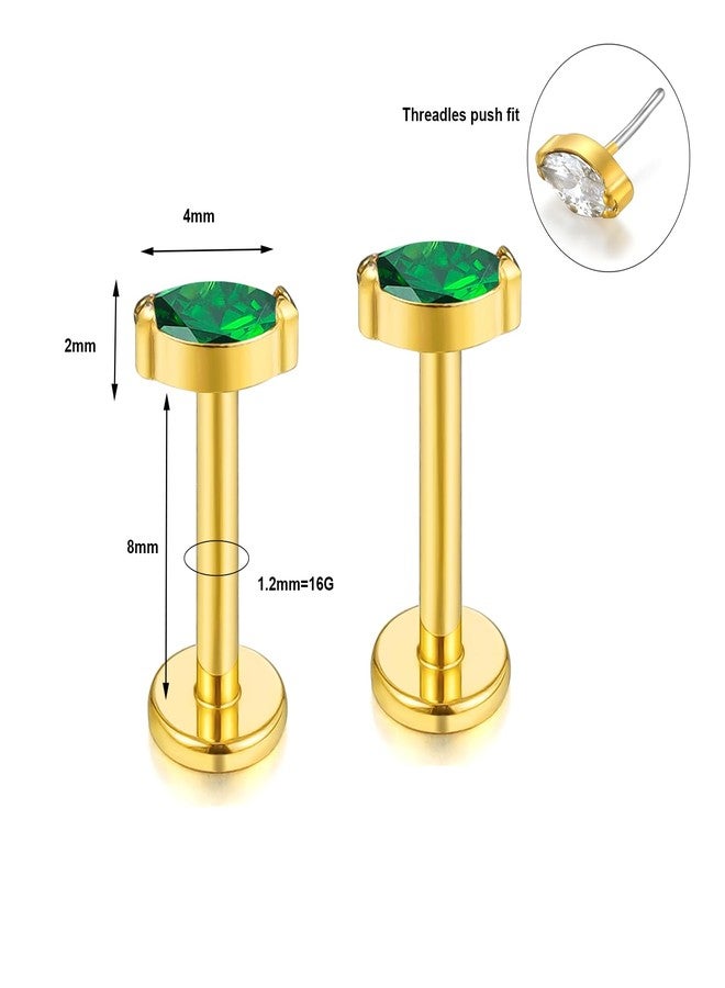 BelezaDosas G23 Titanium Labret Studs 16G Threadless Push-in Press Fit Lip Cluster Tragus Helix Lobe Conch Rook Medusa Cartilage Monroe Earring Push Back Piercing Jewelry (eye-Green) - Image 2